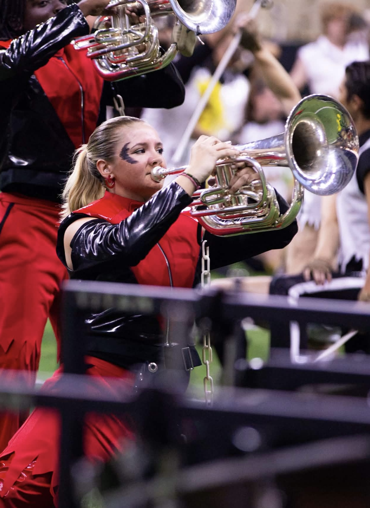 Action shot of a quad drummer