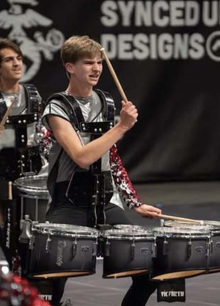 Action shot of a horn player